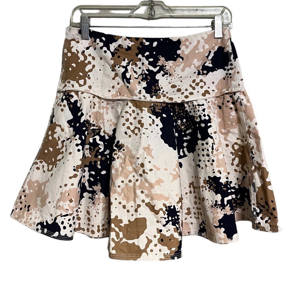 Rag And Bone Short Skirt White Brown Black Print Drop Waist Flare size o